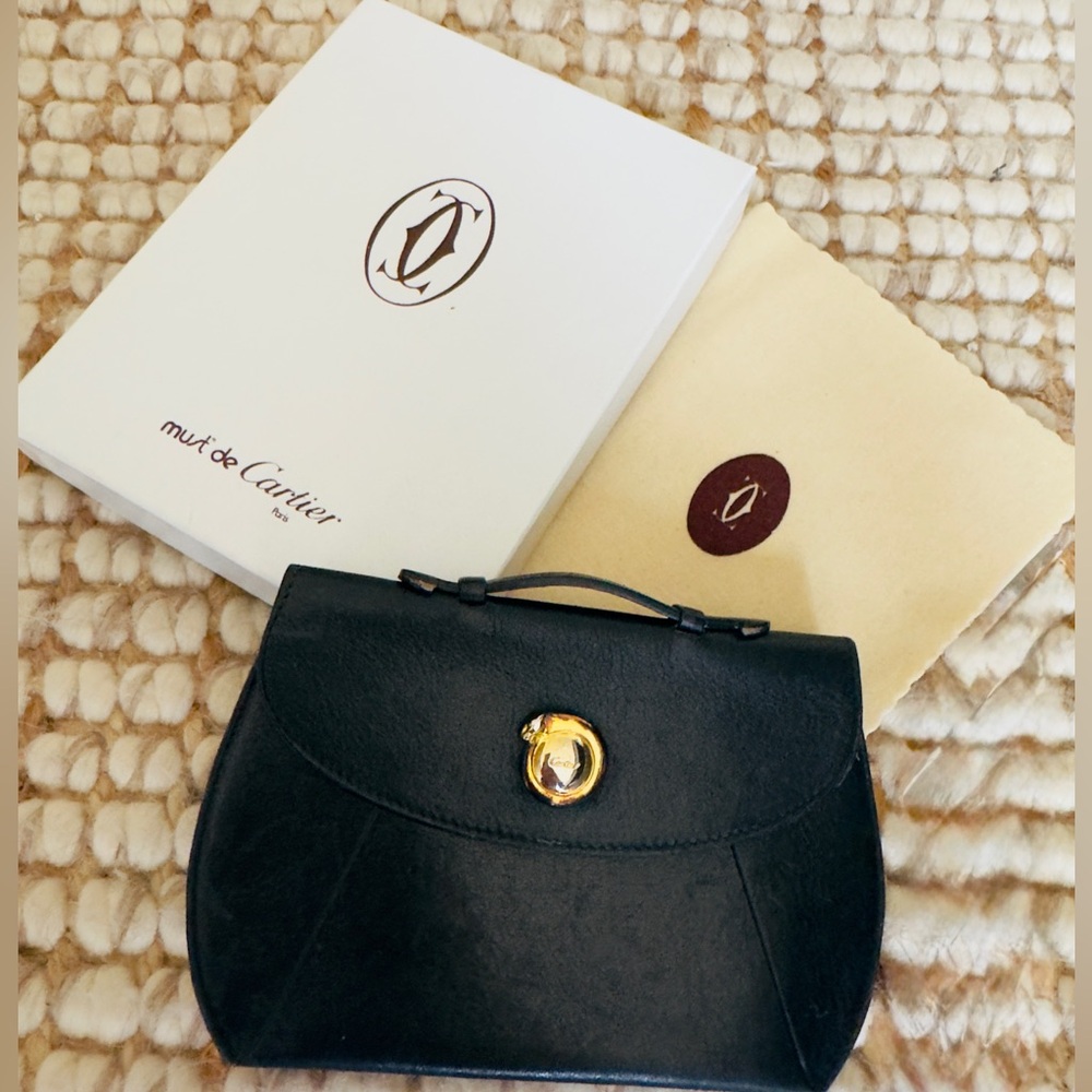 New Vintage Must de Cartier Panthere Logo  Black Coin Wallet